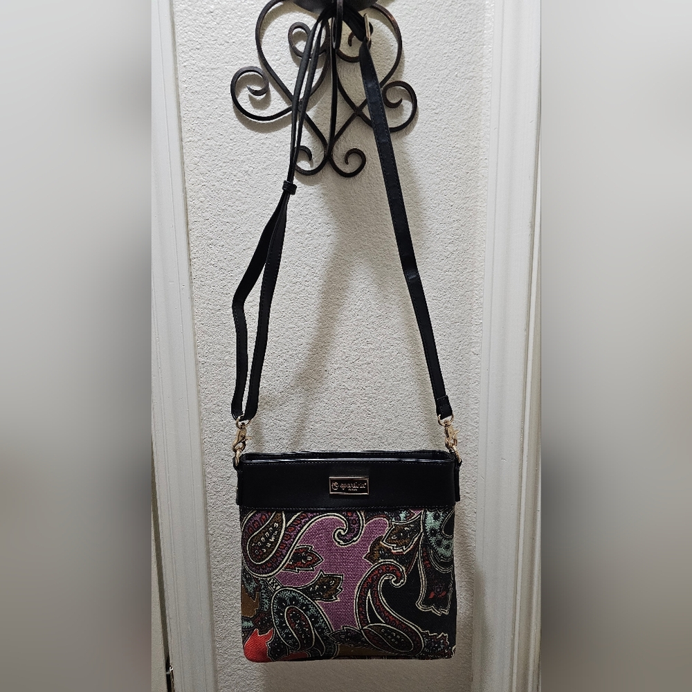 Spartina 449 Cora Hipster Crossbody Multicolored Linen & Black Leather NWOT - Picture 3 of 16